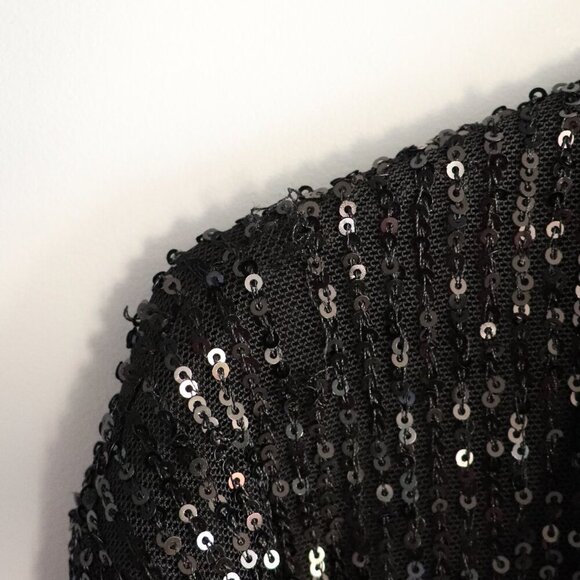 Guess Women's Sz Lrg Black Sequin V-Neck Collared Buttoned Stretch Mini Dress - Picture 13 of 16